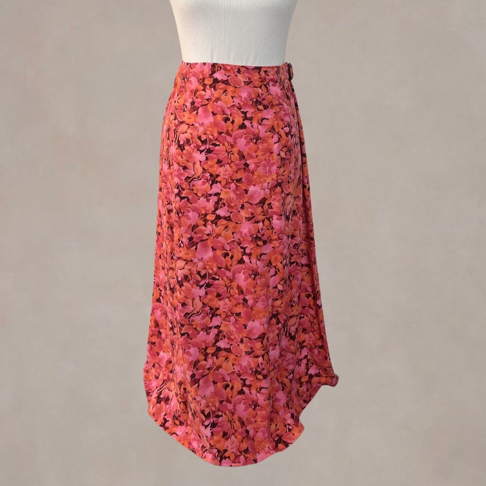 Vintage 90s Talbots Pink Floral Midi Skirt 12P Made In USA